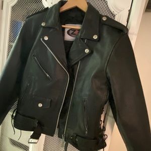 Black Leather Biker Moto Jacket